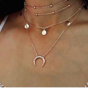 ONLY 2 left! Boho crescent Moon Layered Necklace